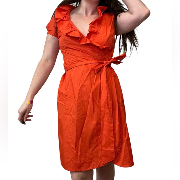 Elizabeth McKay Dresses & Skirts - Elizabeth McKay Scotland Ruffled Wrap Dress Size 4 Orange